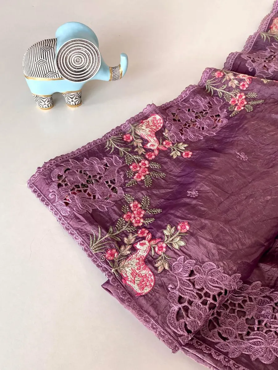  Luxury Crush Silk Saree for Women with Heavy Embroidery & Butti Blouse